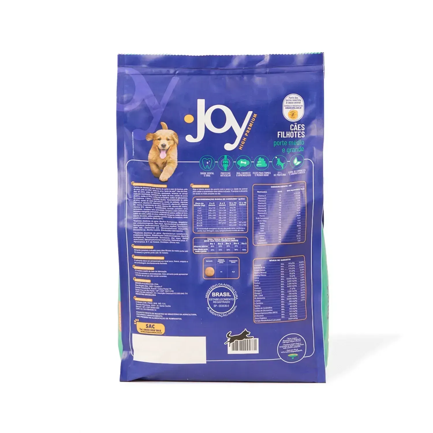 Ração Joy High Premium Cães Filhotes Raças Médias e Grandes Frango e Carne