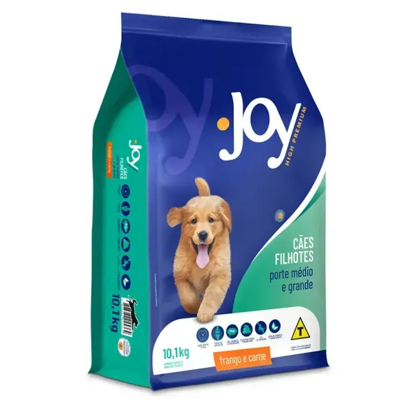 Ração Joy High Premium Cães Filhotes Raças Médias e Grandes Frango e Carne 10,1 kg