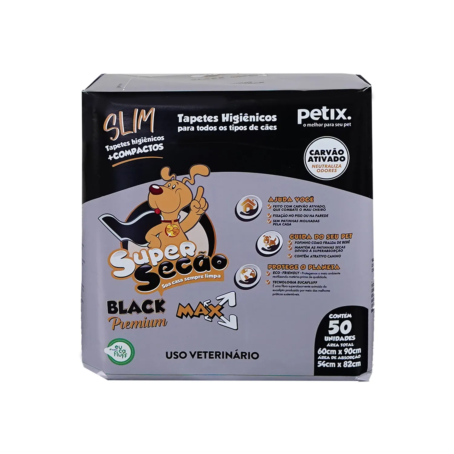 Tapete Higiênico Super Secão Black Premium Slim 90x60 cm