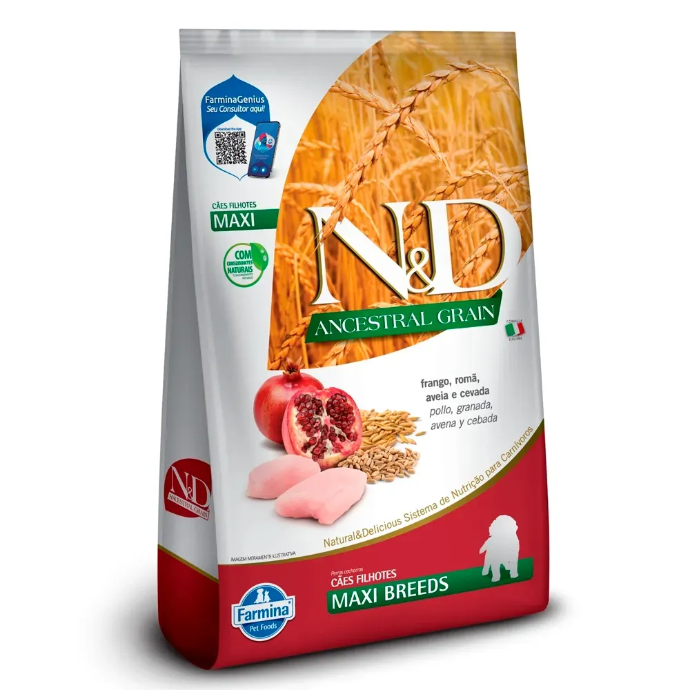 Ração N&D Ancestral Grain Cães Puppy Maxi Frango