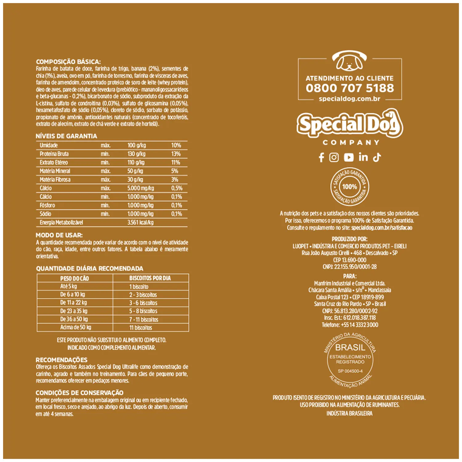 Biscoito Special Dog Ultralife para Cães Adultos Banana e Chia