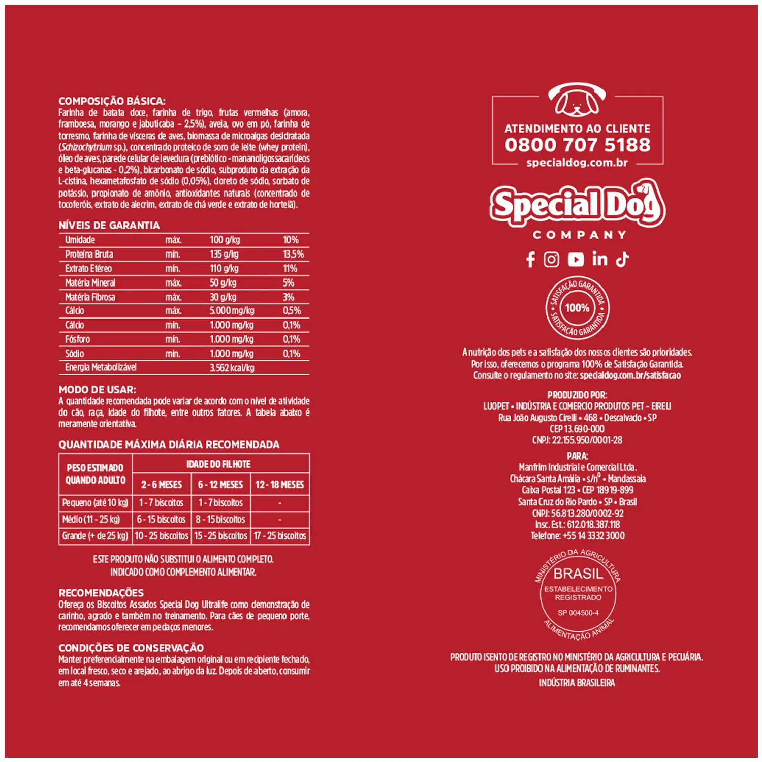 6-Biscoito Special Dog Ultralife Filhote Frutas Vermelhas 250g