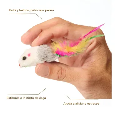 2-Brinquedo Ratinho de Pelucia e Penas Flicks