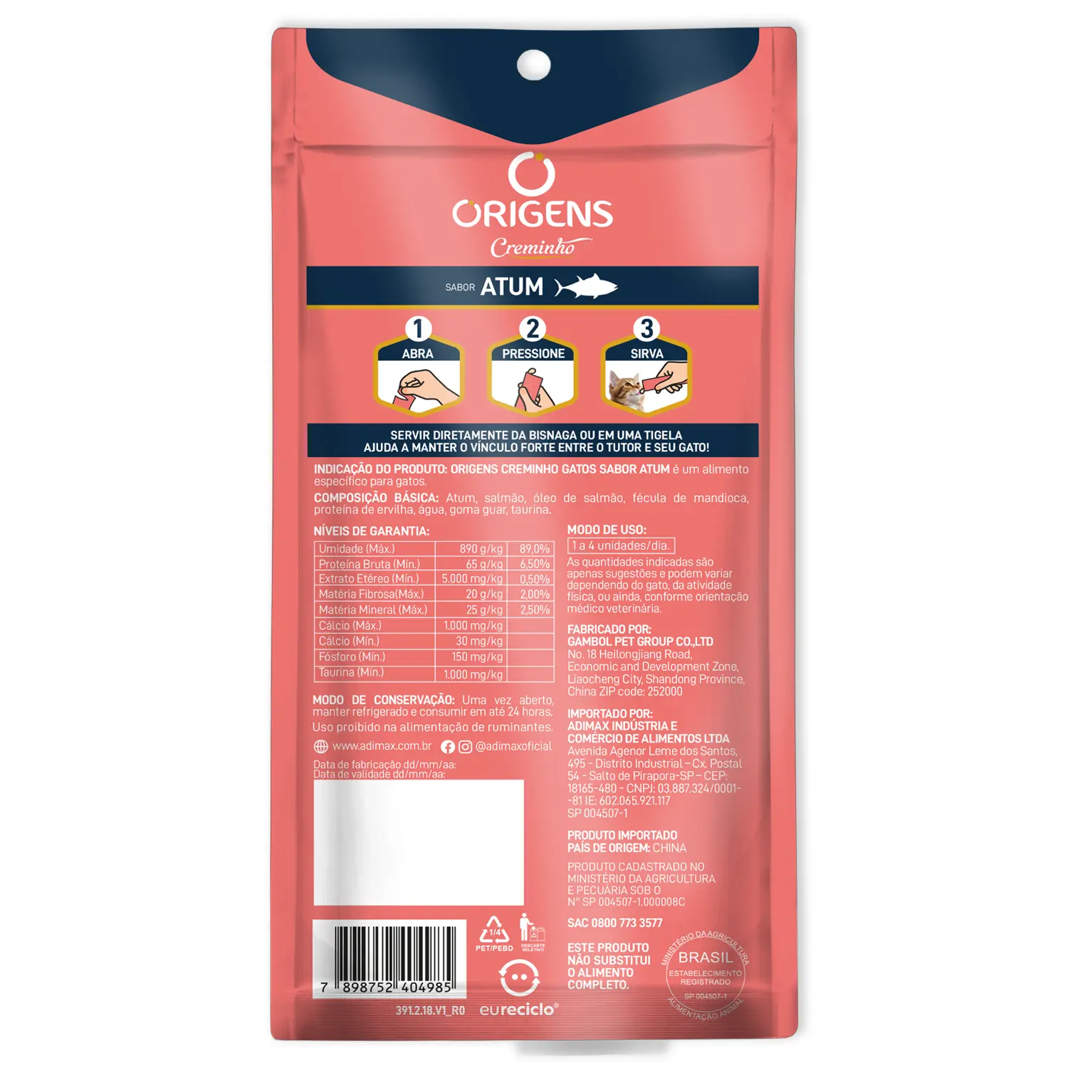 Petisco Origens para Gatos Creminho de Atum