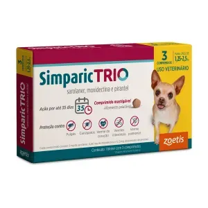 Antipulgas Simparic Trio 3mg para Cães 1,25 a 2,5kg