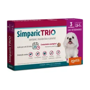 Antipulgas Simparic Trio 6mg para Cães 2,6 a 5kg
