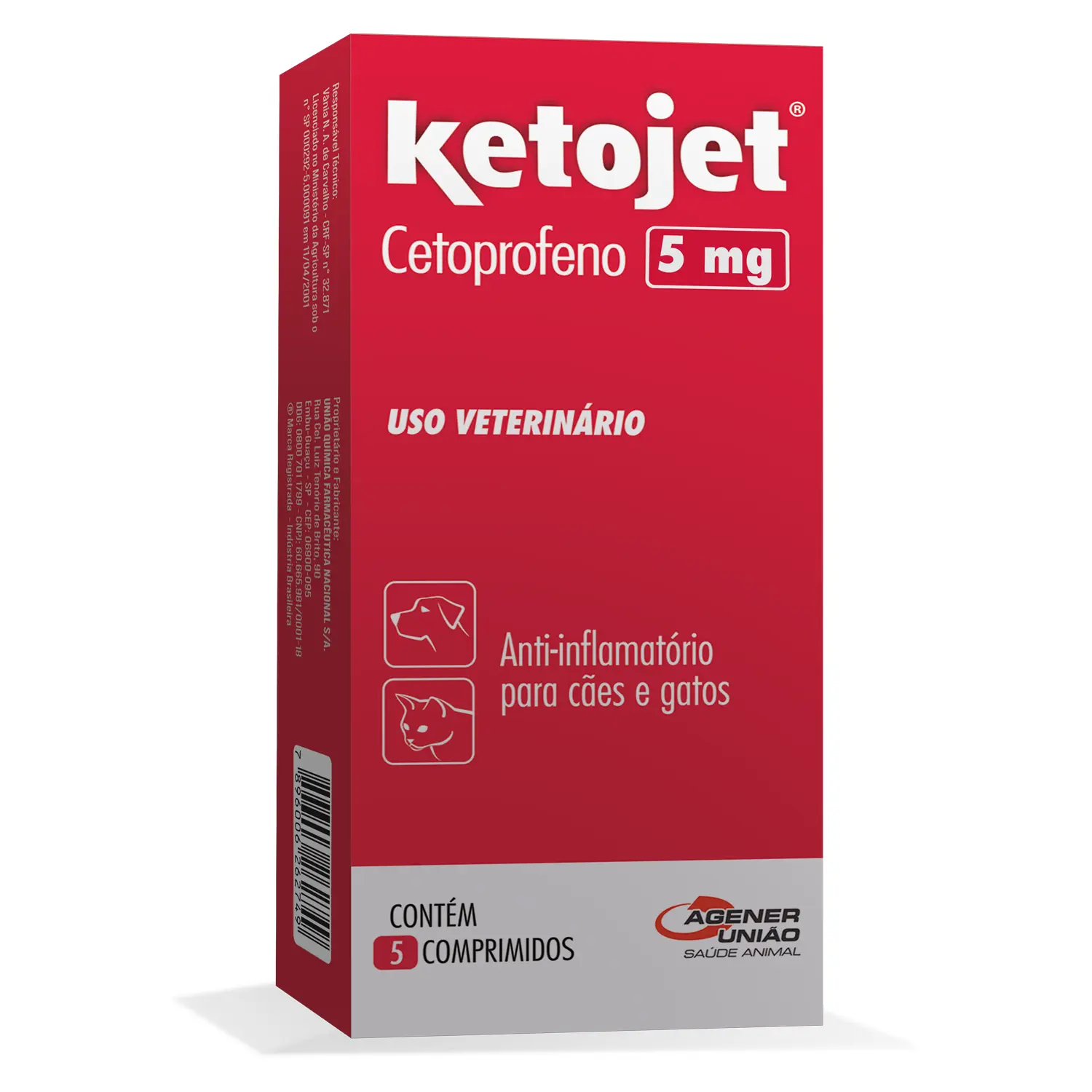 Anti-inflamatório para Cães e Gatos Ketojet 5 mg