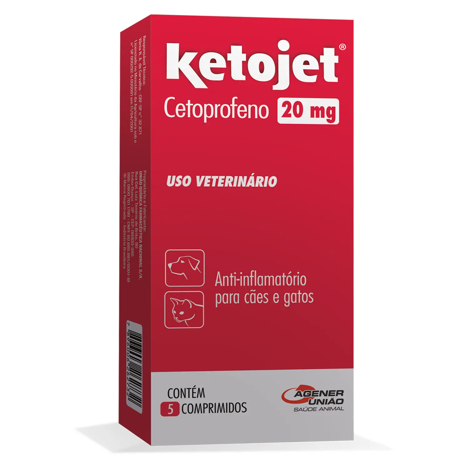 Anti-inflamatório para Cães e Gatos Ketojet 20 mg