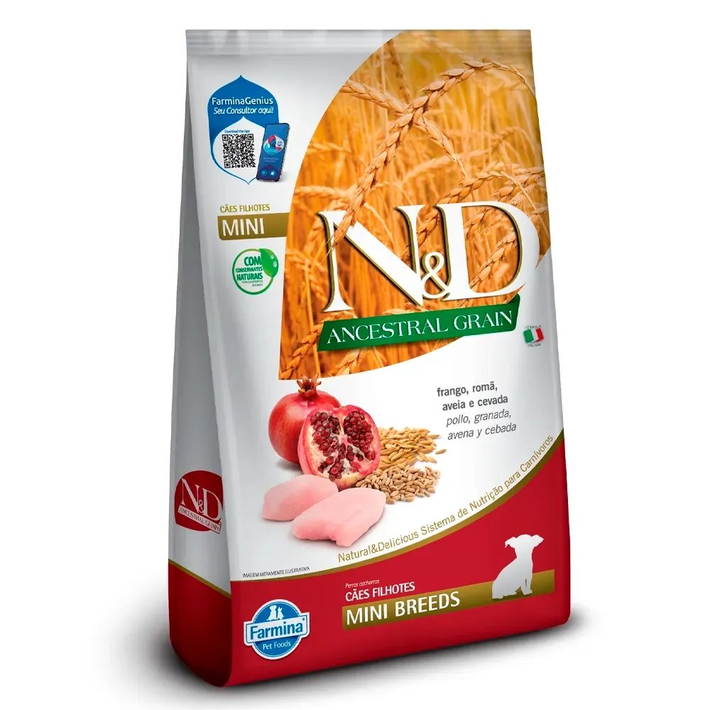 Ração N&amp;D Ancestral Grain Cães Puppy Mini Frango