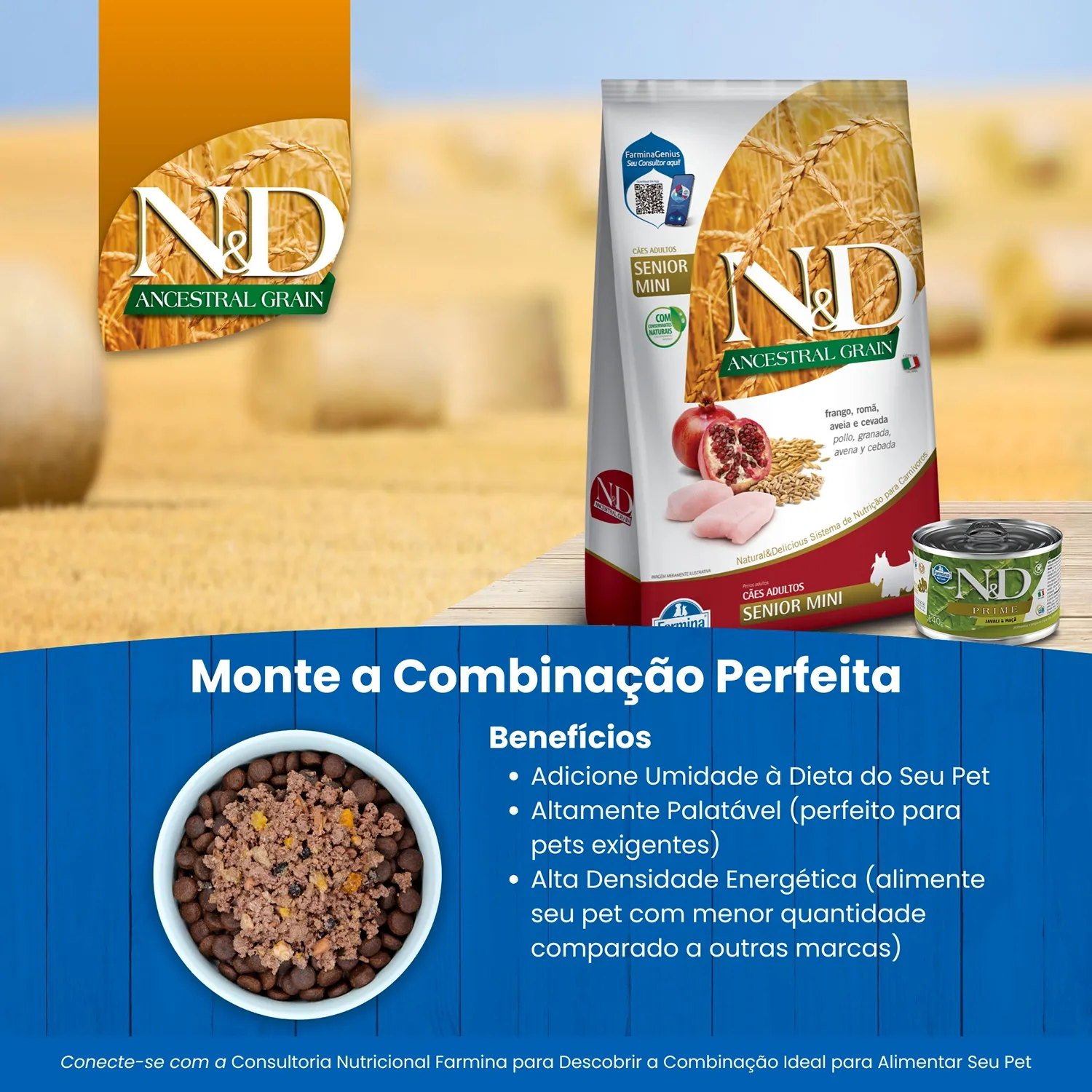Ração N&D Ancestral Grain Cães Senior Mini Frango