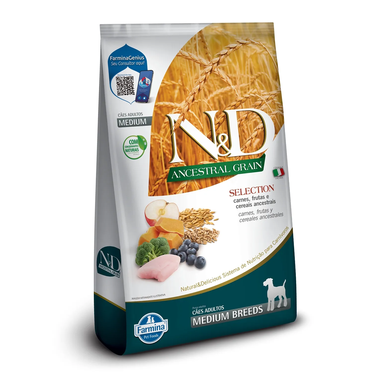 Ração N&D Ancestral Grain Selection Cães Adultos Raças Médias