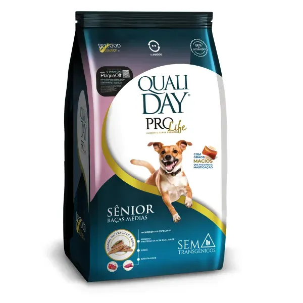 Ração Qualiday Pro Life Cães Sênior Raças Médias e Grandes Frango, Batata Doce e Romã 13 kg