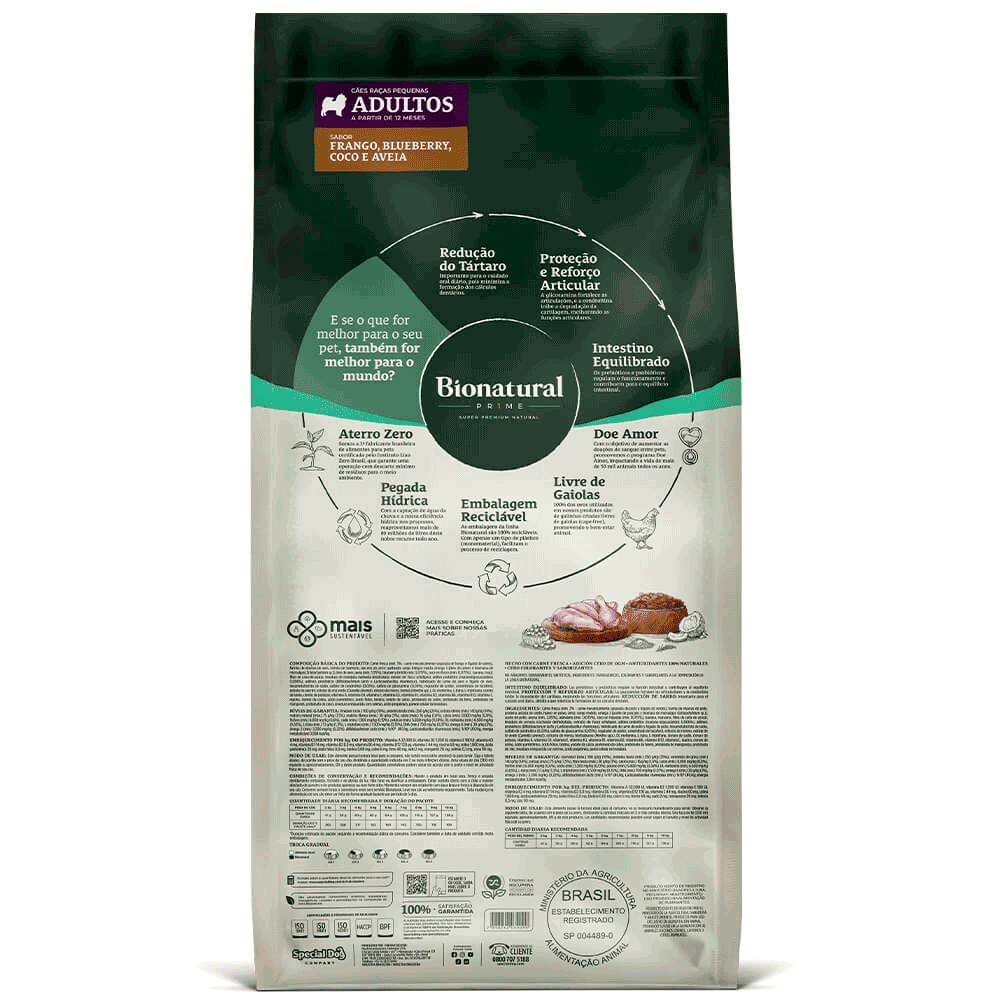 Ração Bionatural Prime Cães Adultos Raças Pequenas Frango