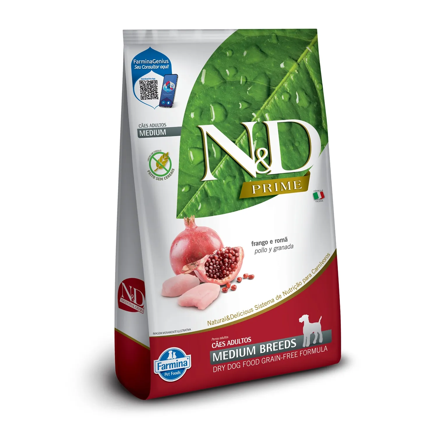 Ração N&D Prime Cães Adultos Medium Frango