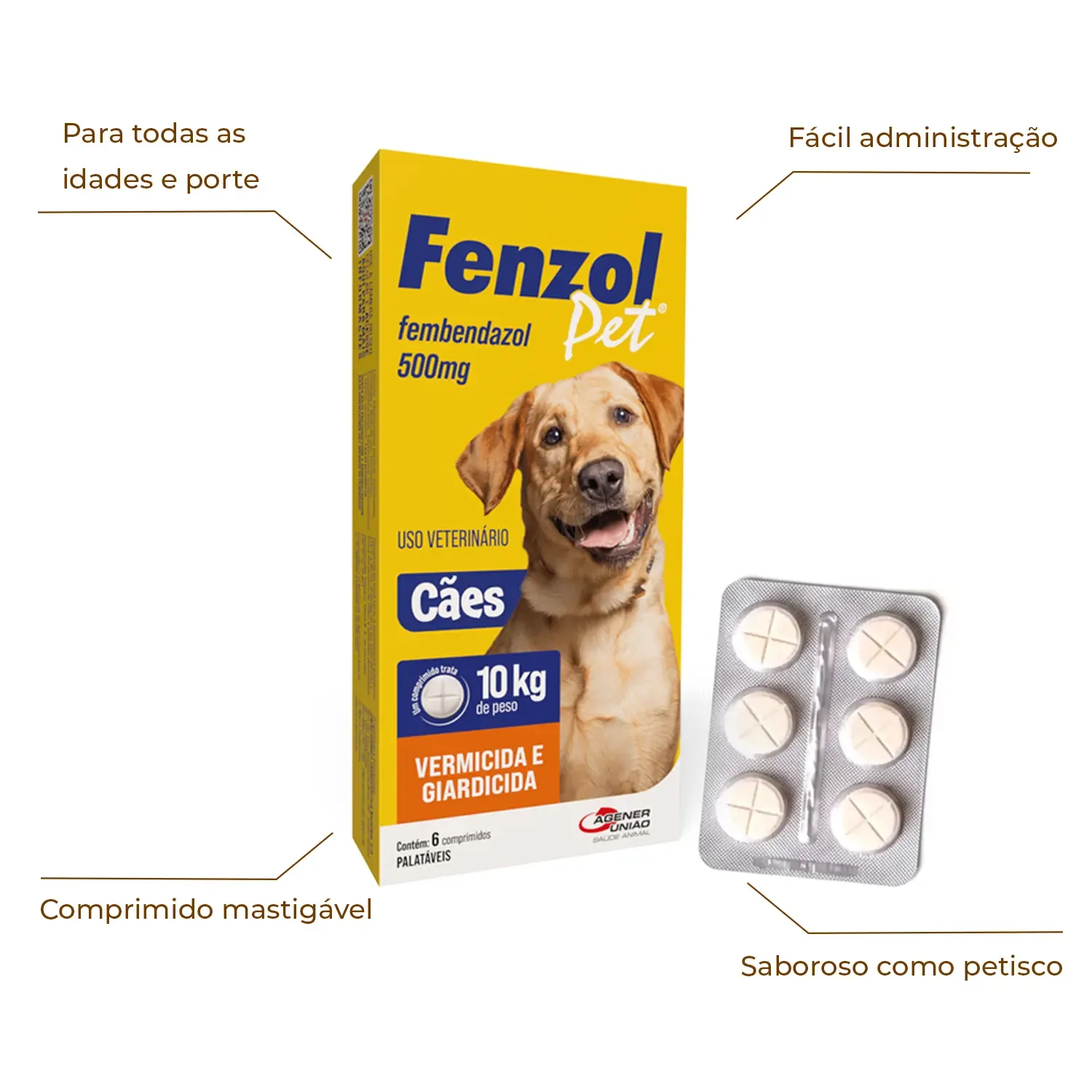 3-Vermifugo Fenzol Pet 500mg para Caes