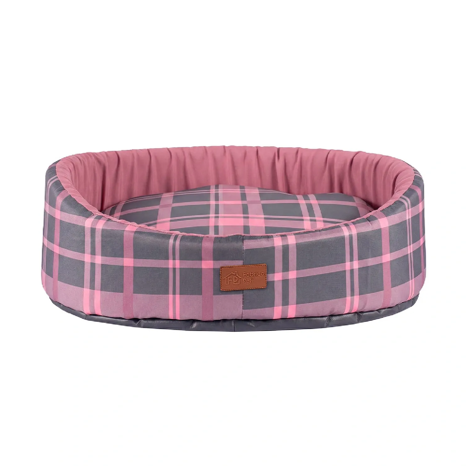 Cama-Oval-Buddy-Xadrez-Rosa-Fabrica-Pet