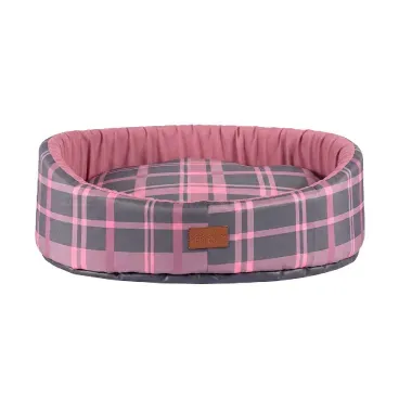 Cama-Oval-Buddy-Xadrez-Rosa-Fabrica-Pet