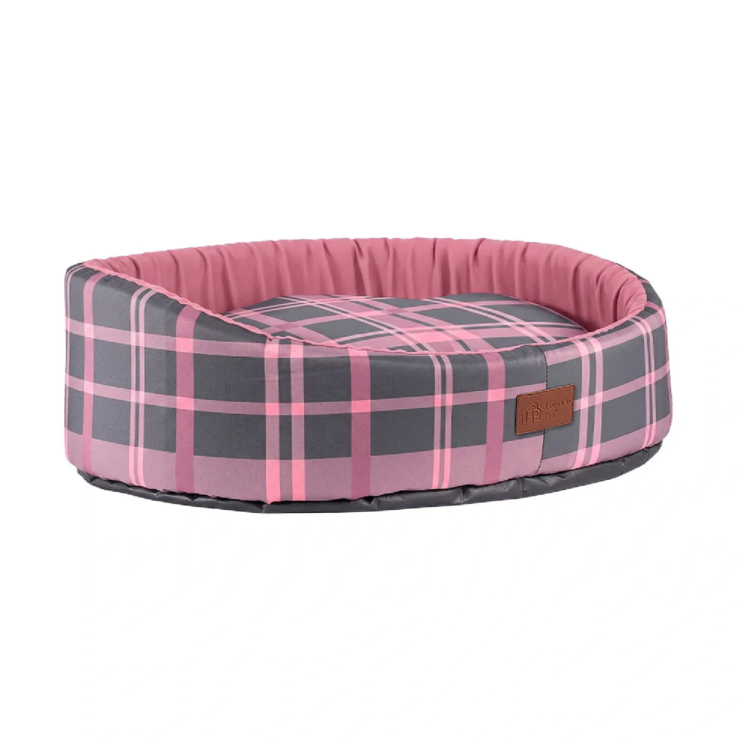 Cama Oval Buddy Xadrez Rosa Fábrica Pet