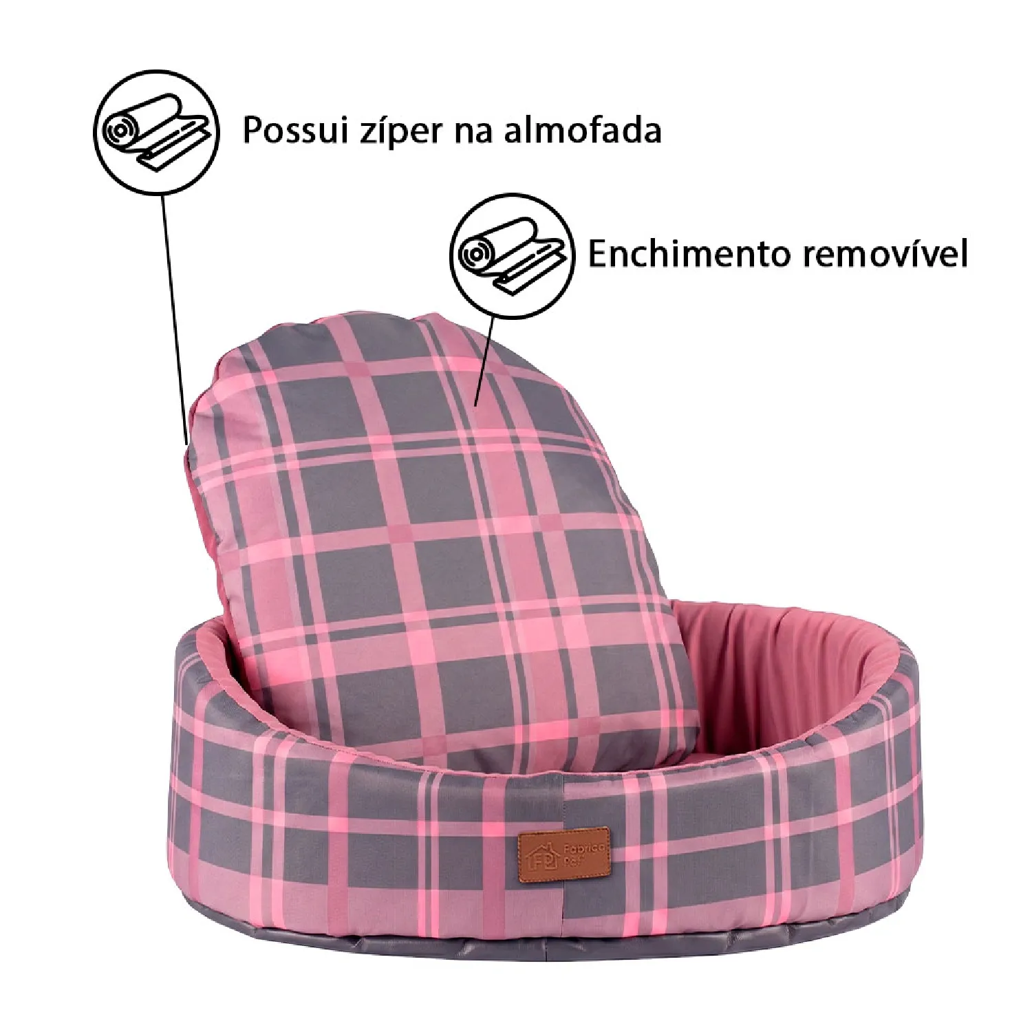 Cama-Oval-Buddy-Xadrez-Rosa-Fabrica-Pet-3