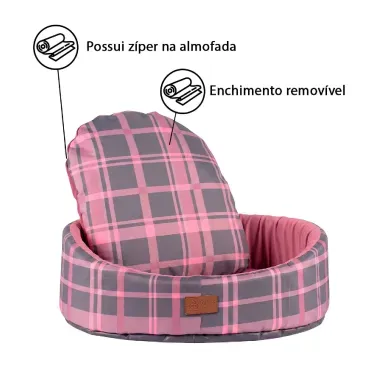 Cama-Oval-Buddy-Xadrez-Rosa-Fabrica-Pet-3