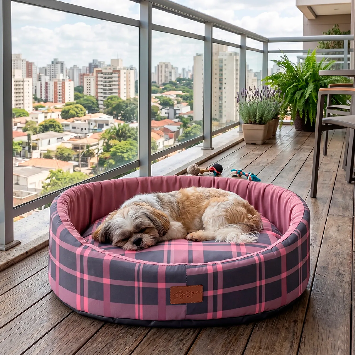 Cama-Oval-Buddy-Xadrez-Rosa-Fabrica-Pet-5