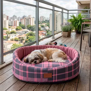 Cama-Oval-Buddy-Xadrez-Rosa-Fabrica-Pet-5