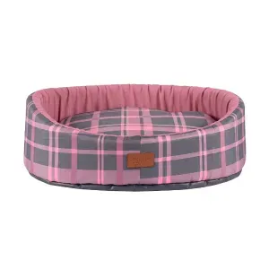 Cama Oval Buddy Xadrez Rosa Fábrica Pet