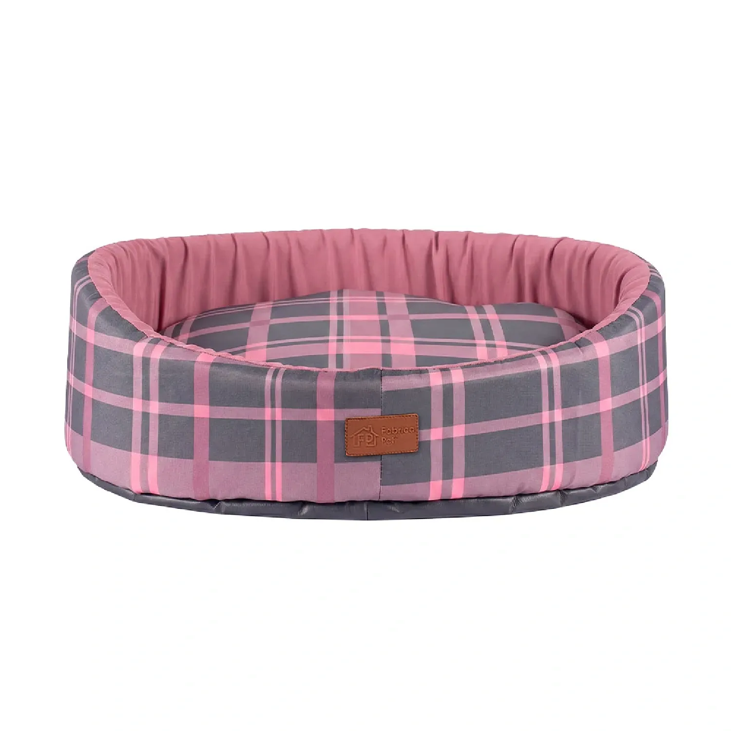 Cama-Oval-Buddy-Xadrez-Rosa-Fabrica-Pet