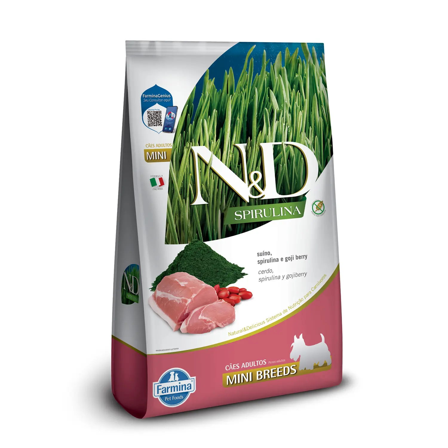 Ração N&D Spirulina Cães Adultos Mini Suíno