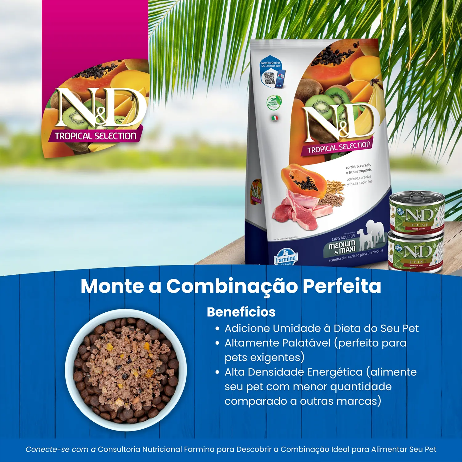 Ração N&D Tropical Selection Cães Adultos Medium e Maxi Cordeiro