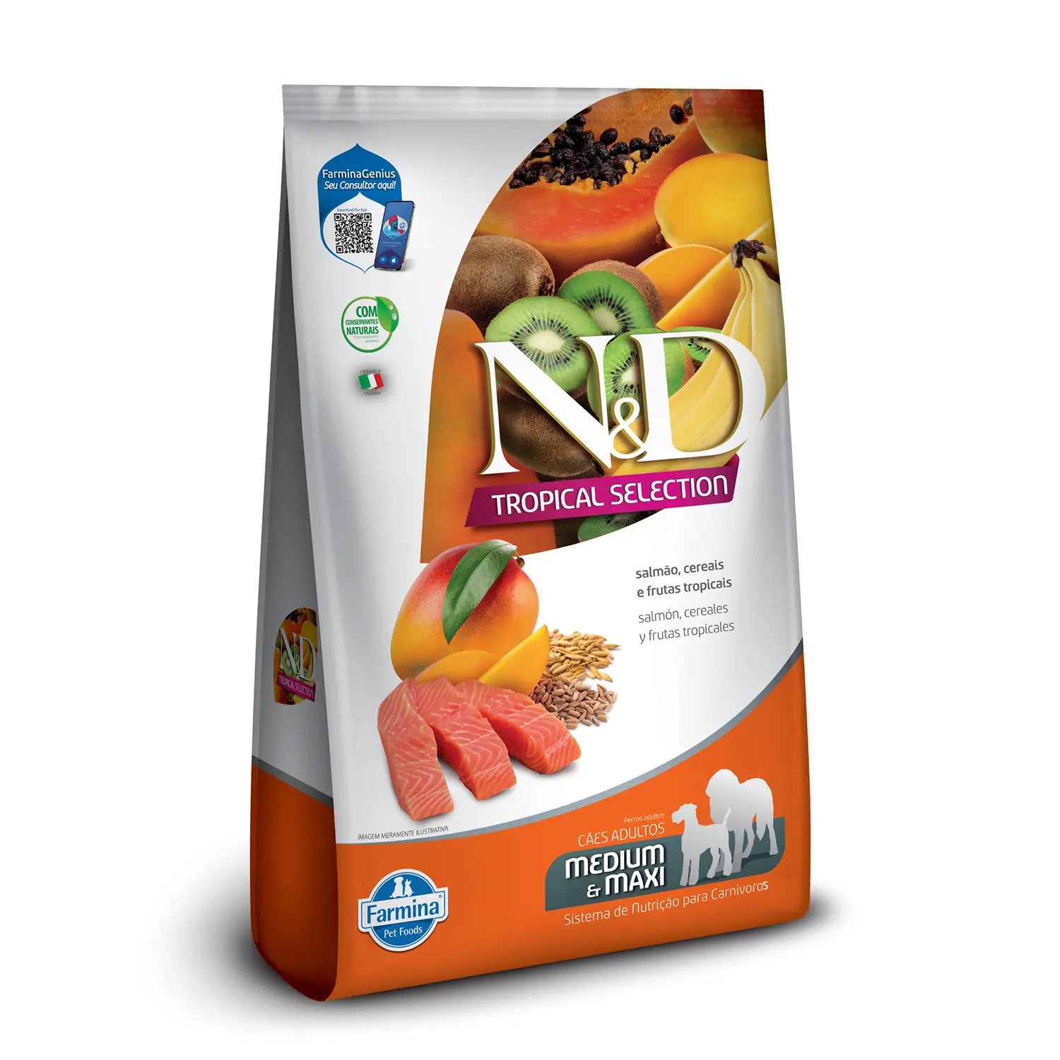 Ração N&D Tropical Selection Cães Adultos Medium e Maxi Salmão