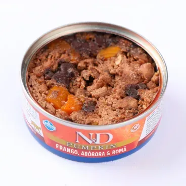Racao-Umida-N-D-Pumpkin-Gatos-Adultos-Frango-Abobora-e-Roma-conteudo-da-lata