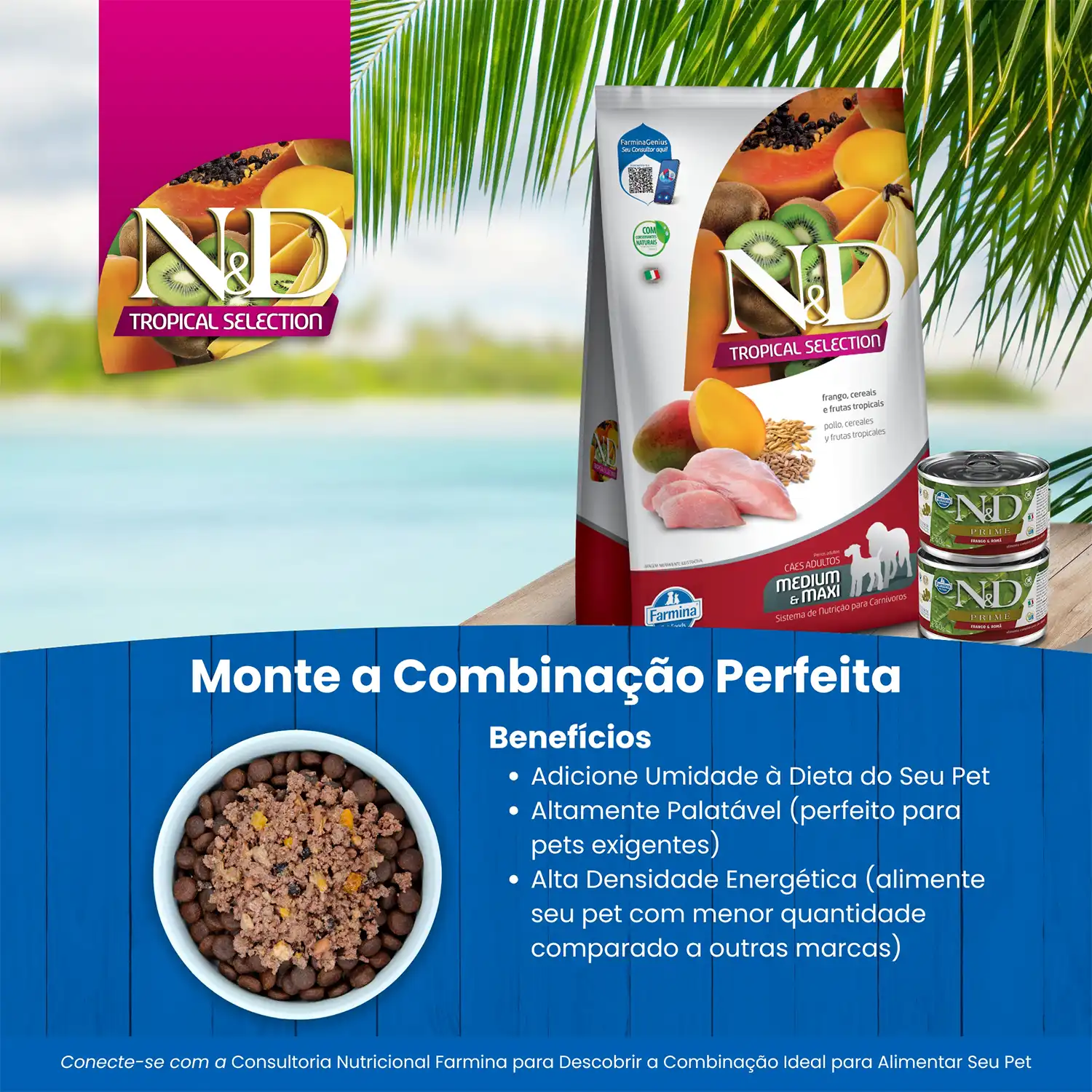 Racao-N-D-Tropical-Selection-Caes-Adultos-Medium-e-Maxi-Frango-monte-a-combinacao-perfeita