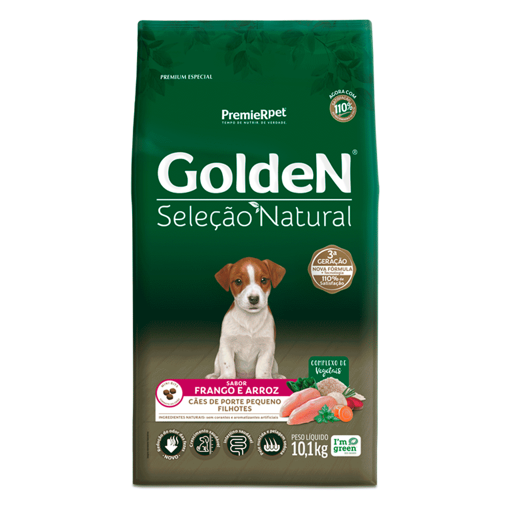 Ração Golden Seleção Natural Cães Filhotes Porte Pequeno Frango e Arroz Mini Bits