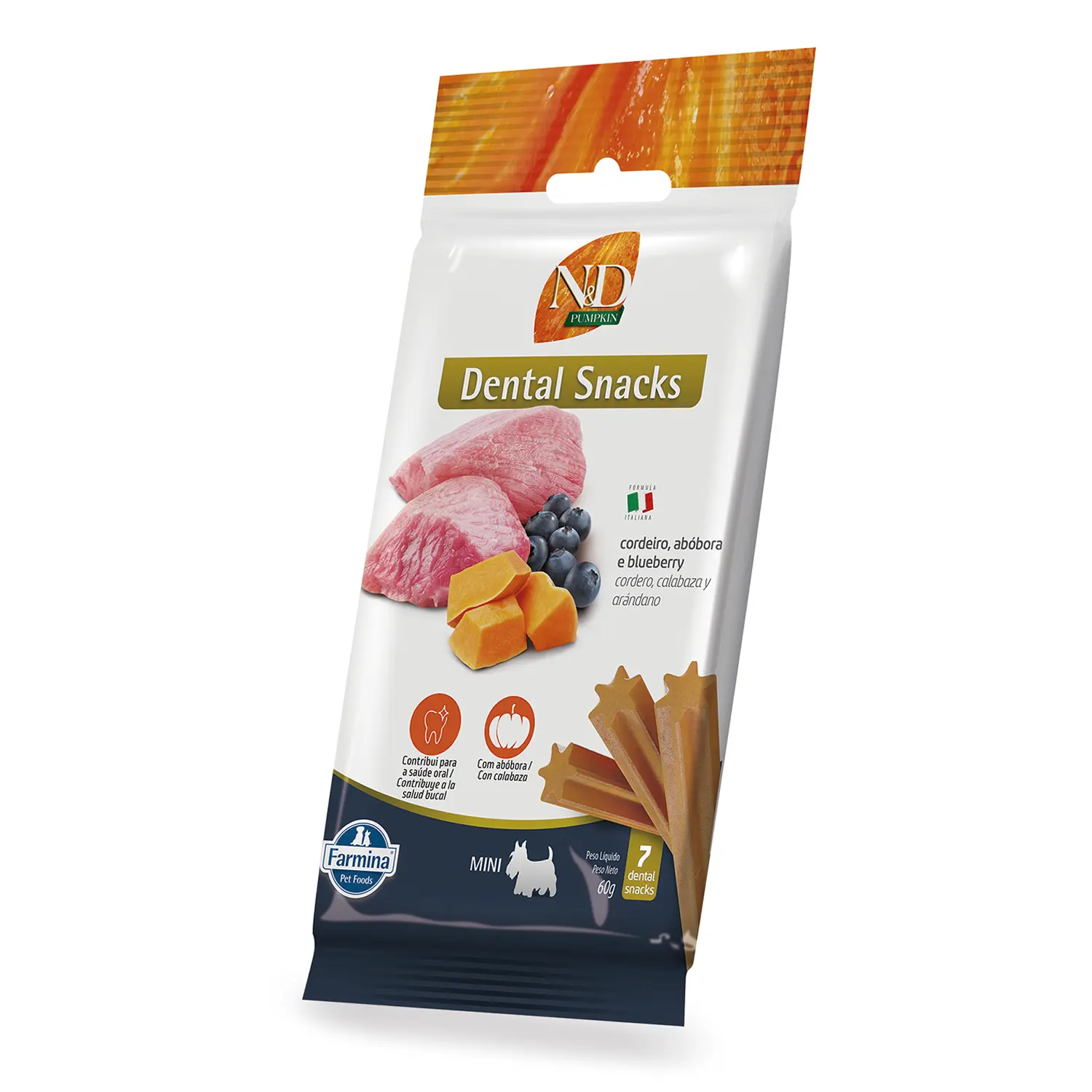 Petisco Dental N&D Pumpkin Cães Mini e Pequenos Cordeiro, Abóbora e Blueberry