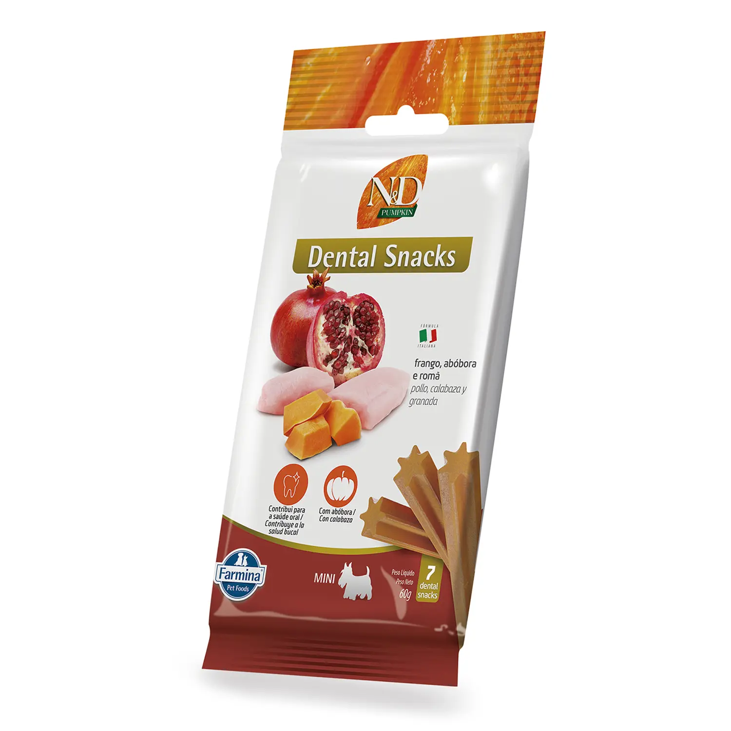 Petisco Dental N&D Pumpkin Cães Mini e Pequenos Frango, Abóbora e Romã