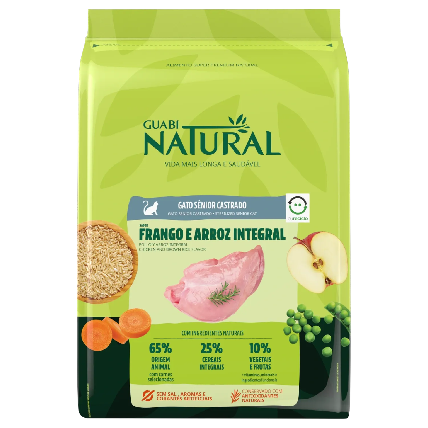 Ração Guabi Natural Gatos Sênior Castrados Frango e Arroz Integral