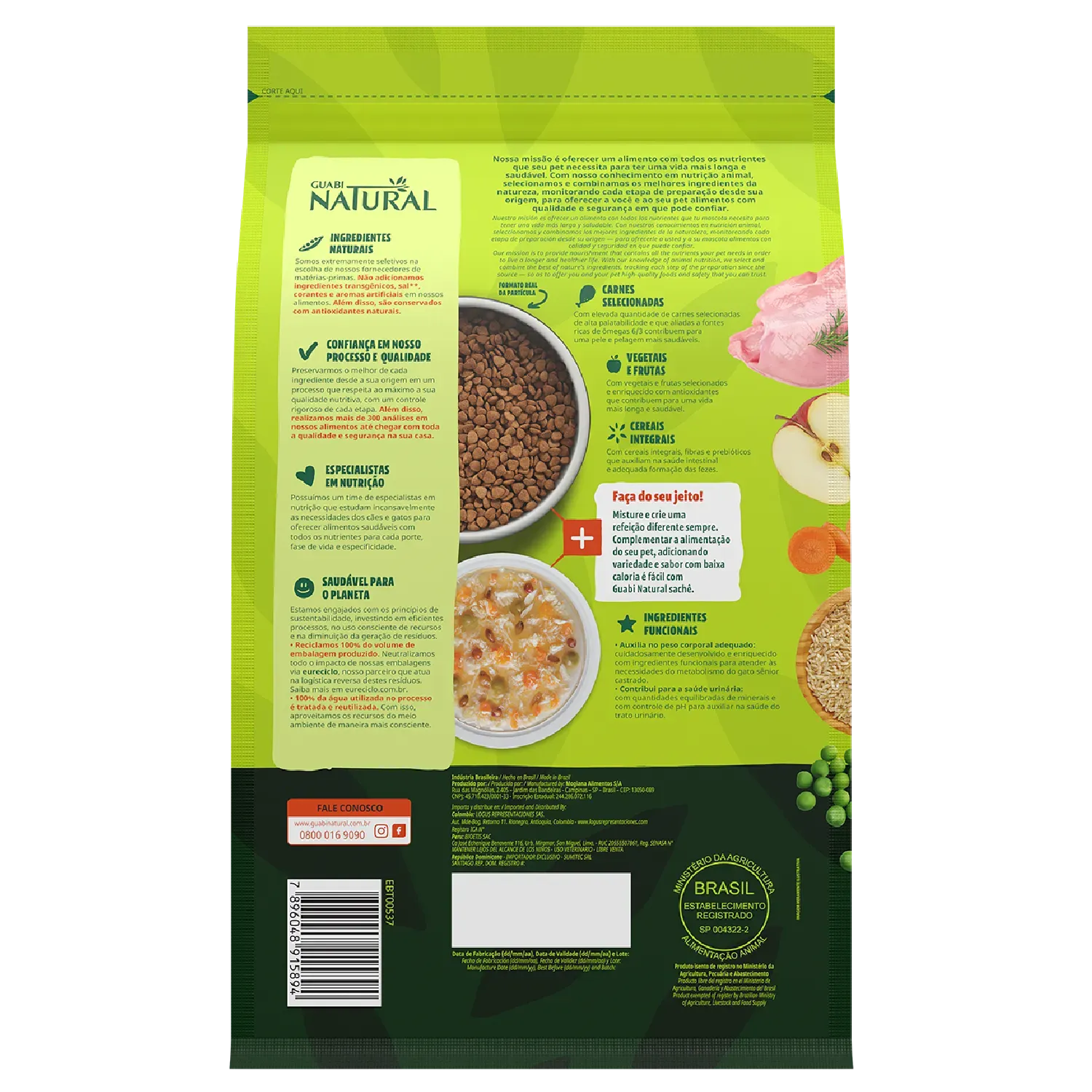 Ração Guabi Natural Gatos Sênior Castrados Frango e Arroz Integral