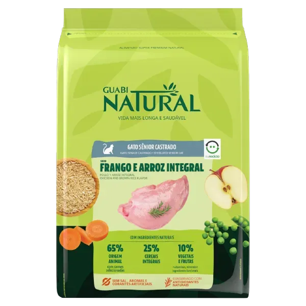 Ração Guabi Natural Gatos Sênior Castrados Frango e Arroz Integral 7,5 kg