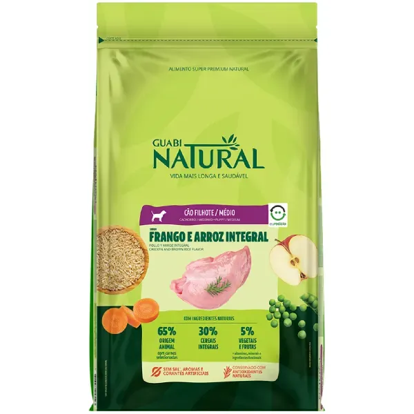 Ração Guabi Natural Cães Filhotes Médios Frango e Arroz Integral 10,1 kg