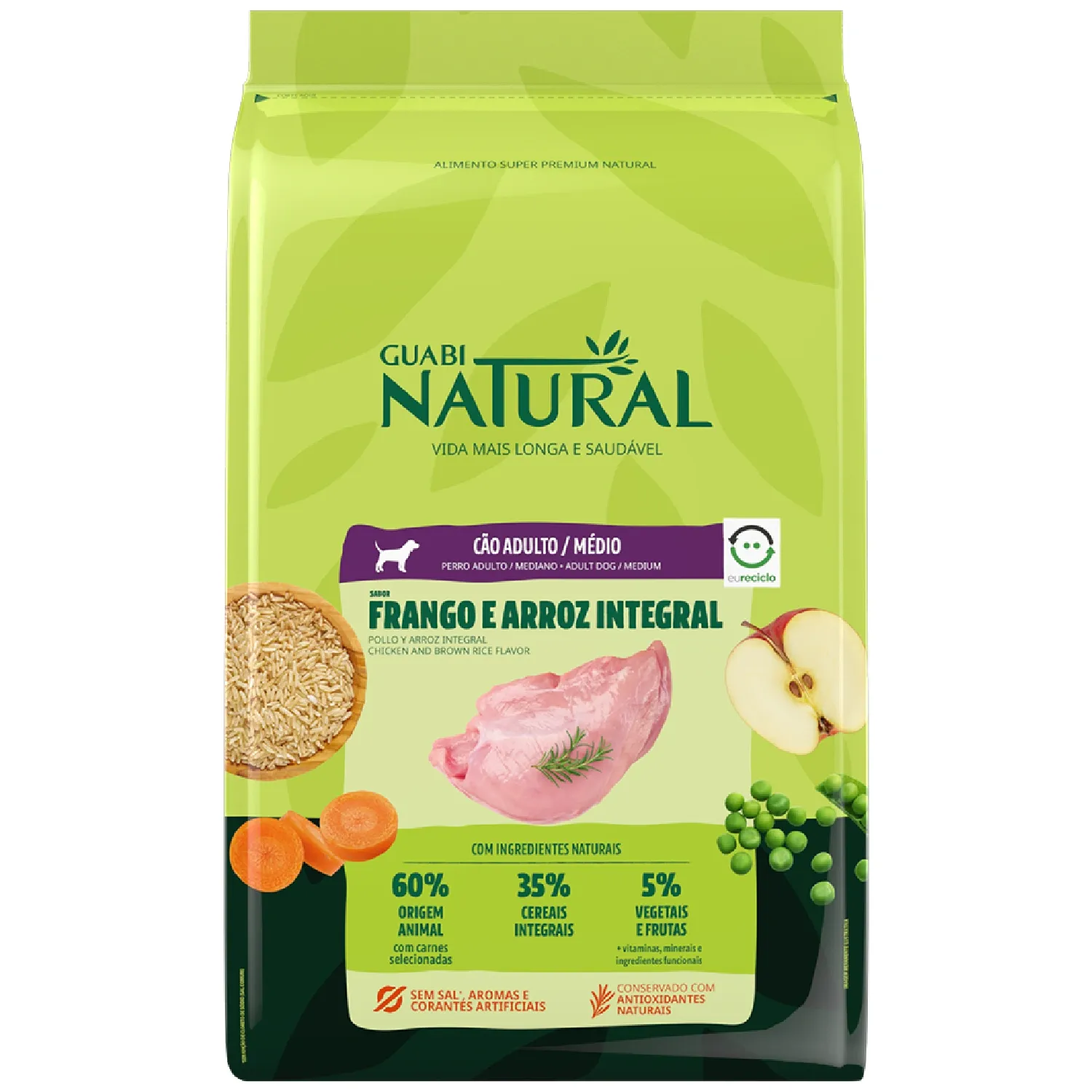 Ração Guabi Natural Cães Adultos Médio Frango e Arroz - 12 kg