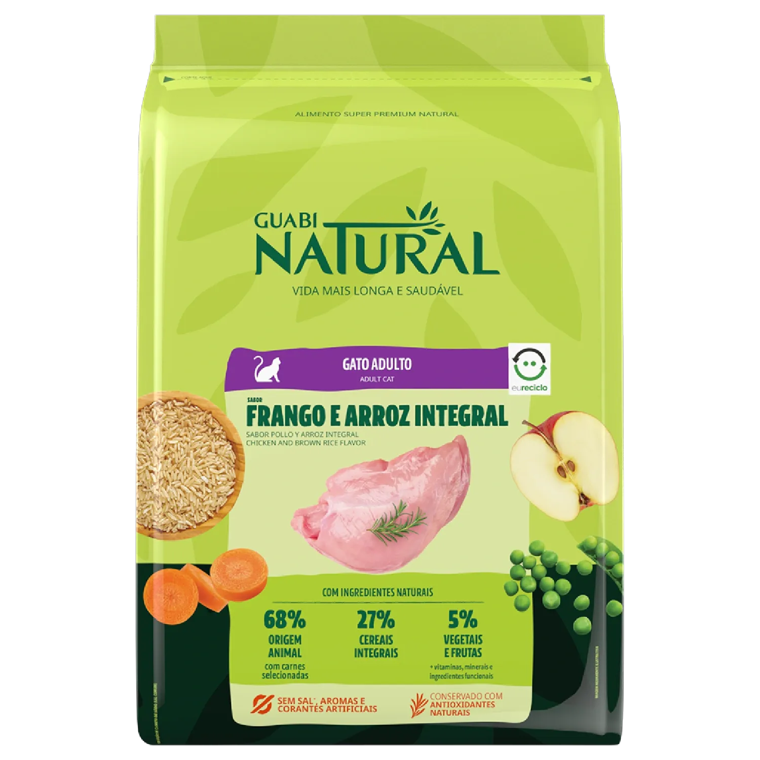 Ração Guabi Natural Gatos Adultos Frango e Arroz Integral