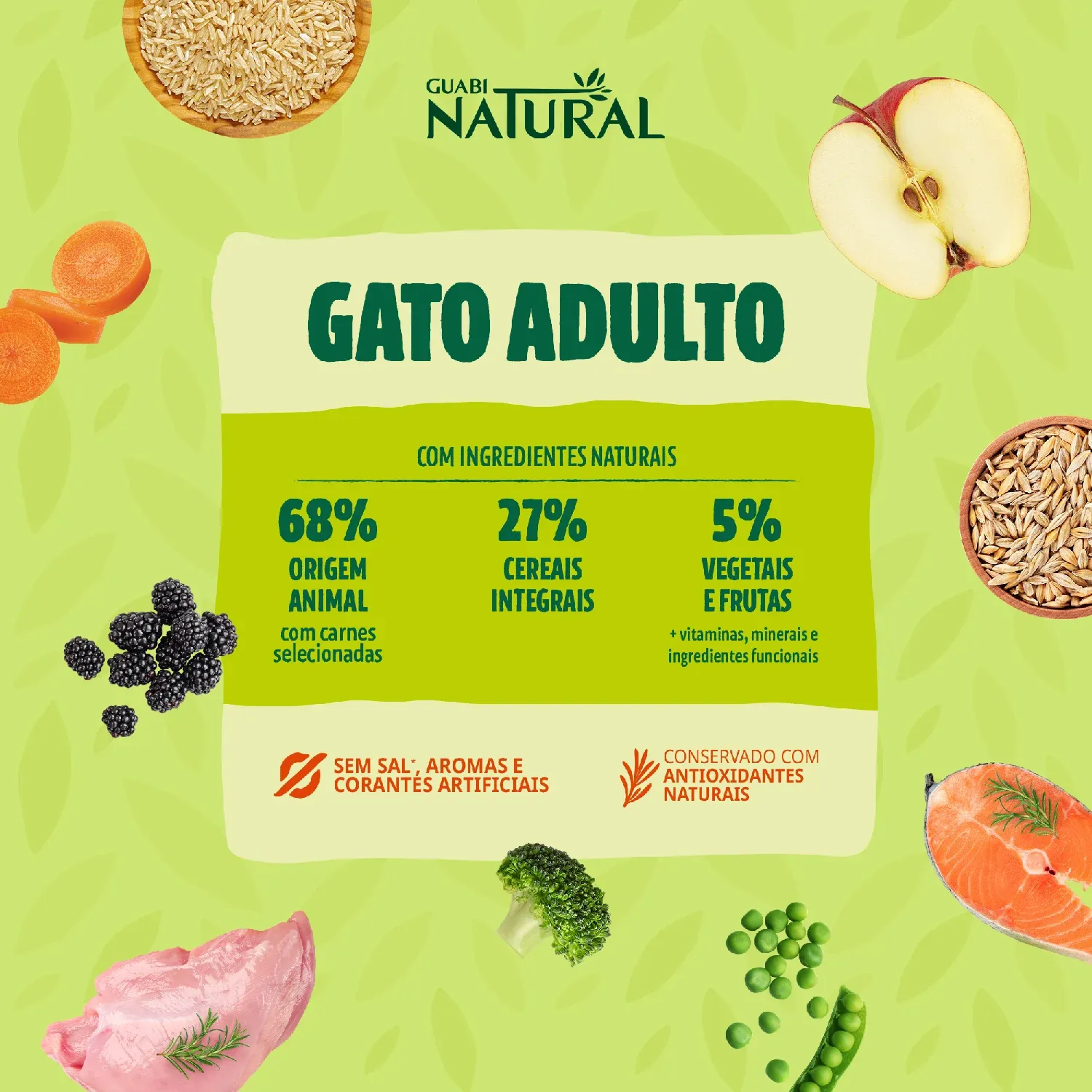 Ração Guabi Natural Gatos Adultos Frango e Arroz Integral