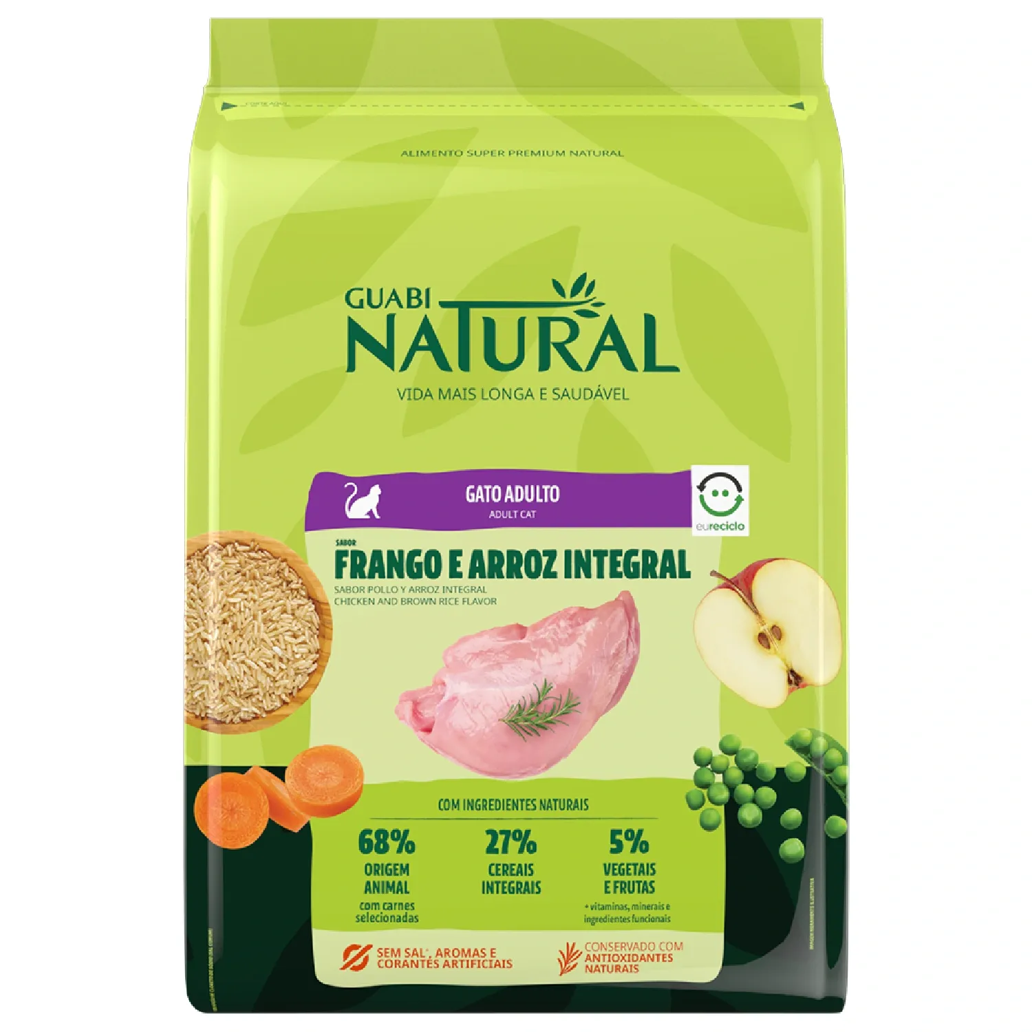 Ração Guabi Natural Gatos Adultos Frango e Arroz Integral - 7,5 kg