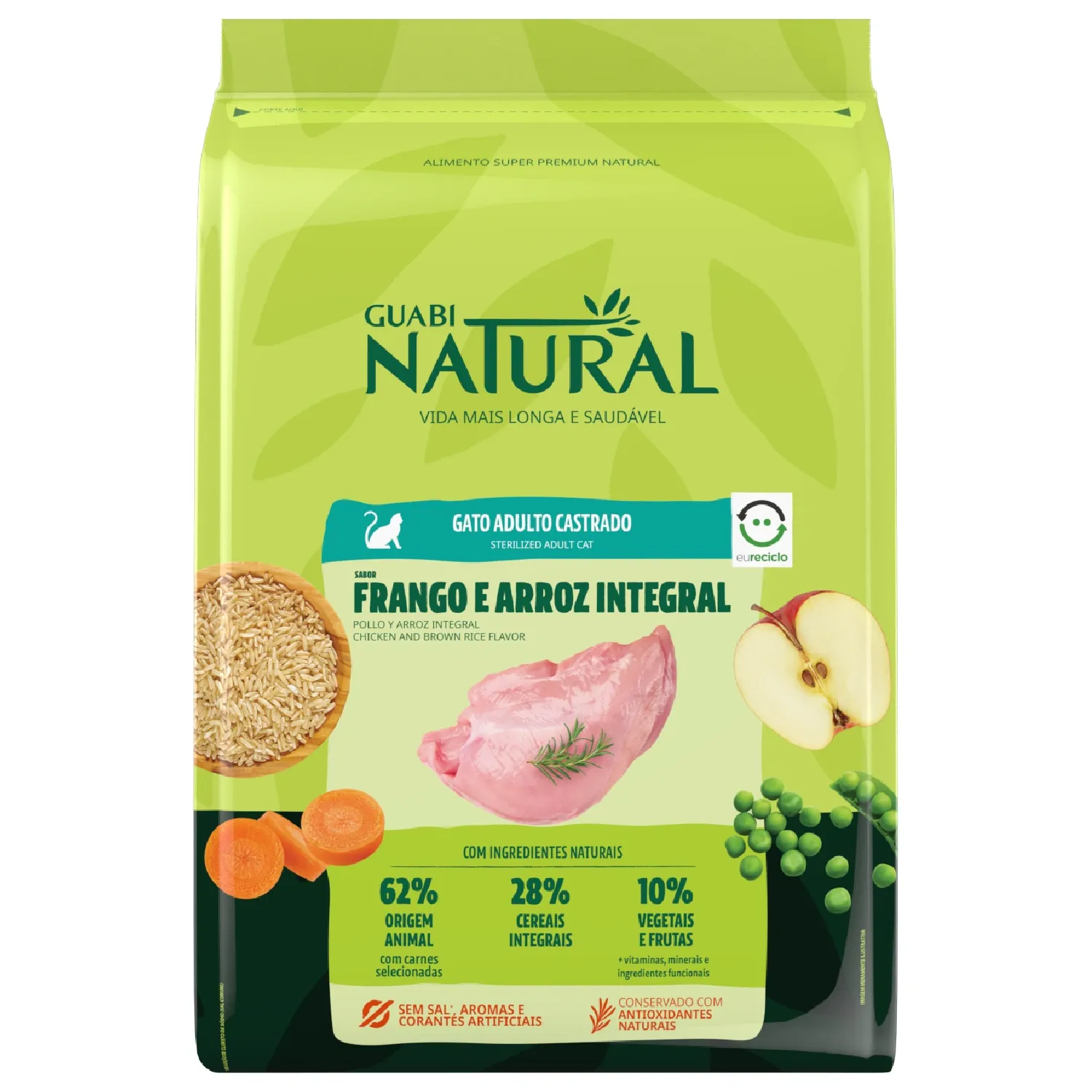Ração Guabi Natural Gato Adulto Castrado Frango e Arroz Integral