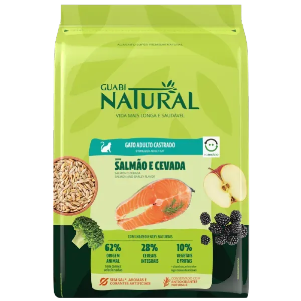 Ração Guabi Natural Gatos Adultos Castrados Salmão e Cevada 1,5 kg