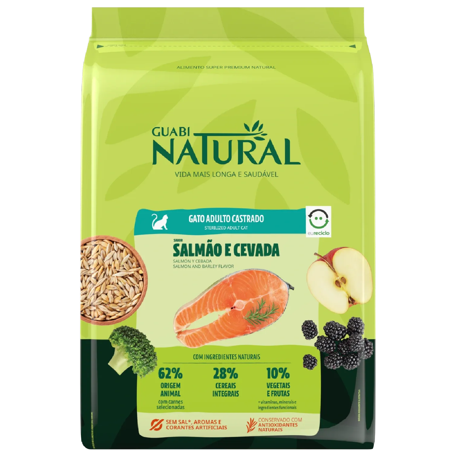 Ração Guabi Natural Gatos Adultos Castrados Salmão e Cevada