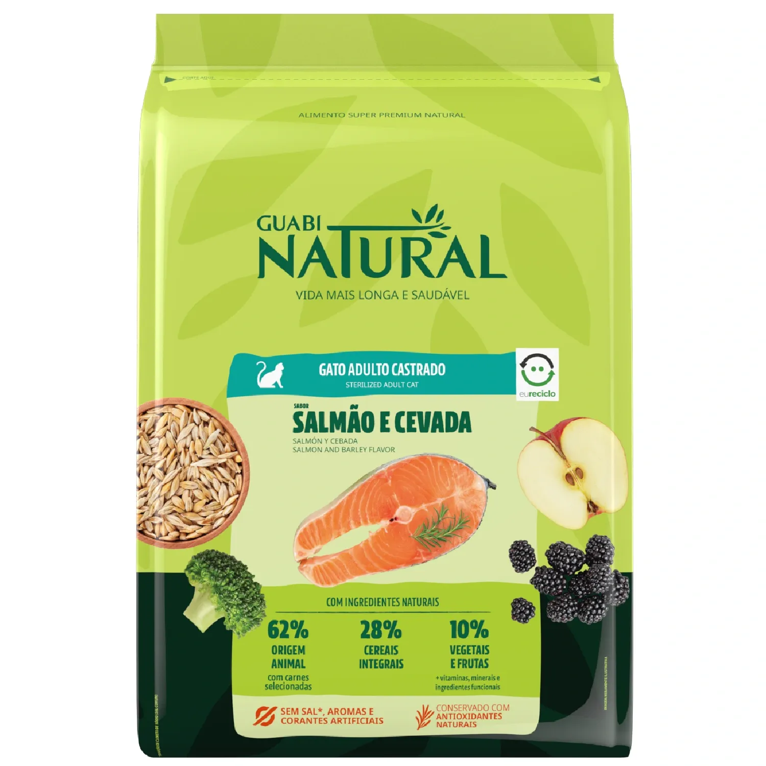 Ração Guabi Natural Gatos Adultos Castrados Salmão e Cevada