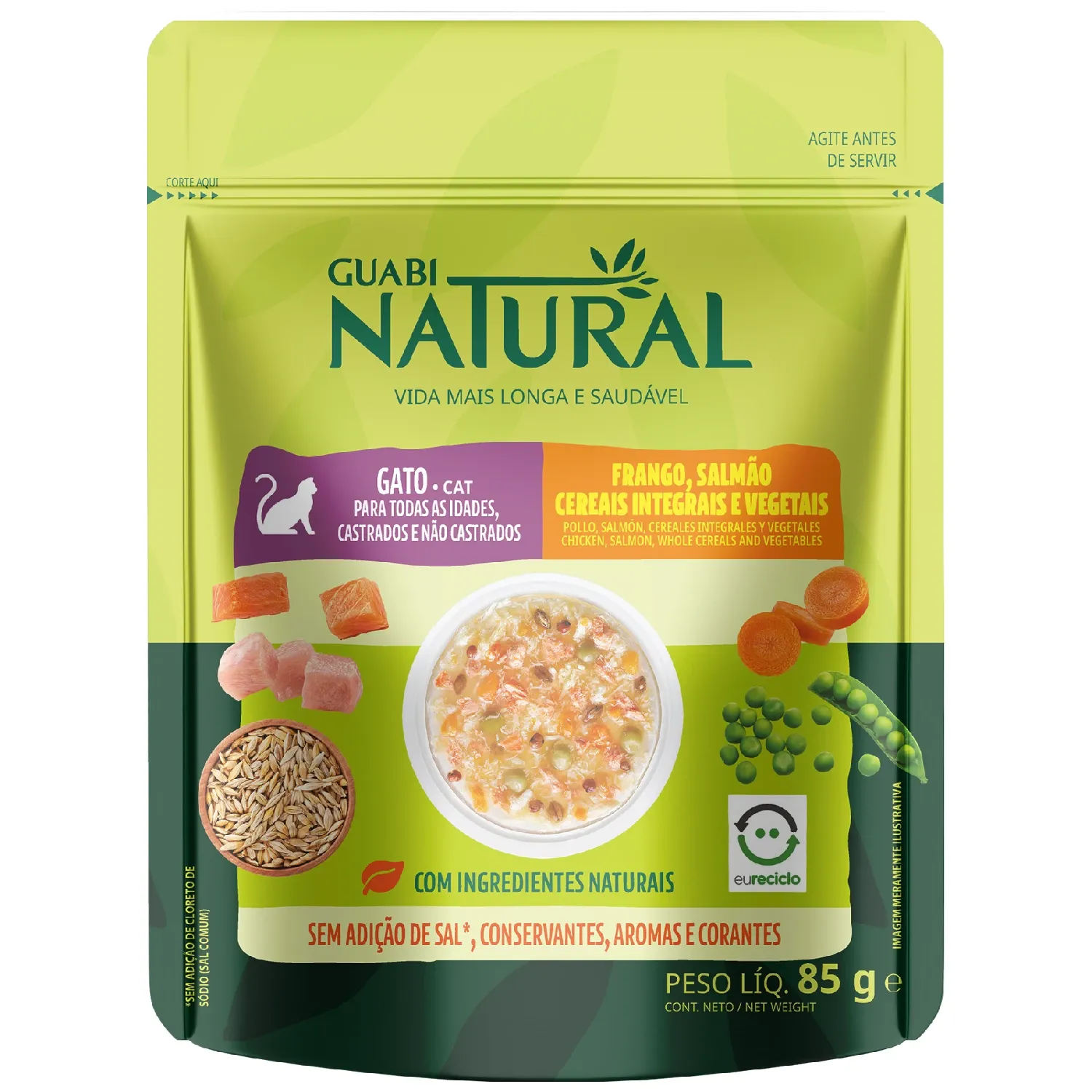 Ração Úmida Guabi Natural Gatos Frango, Salmão, Cereais Integrais e Vegetais