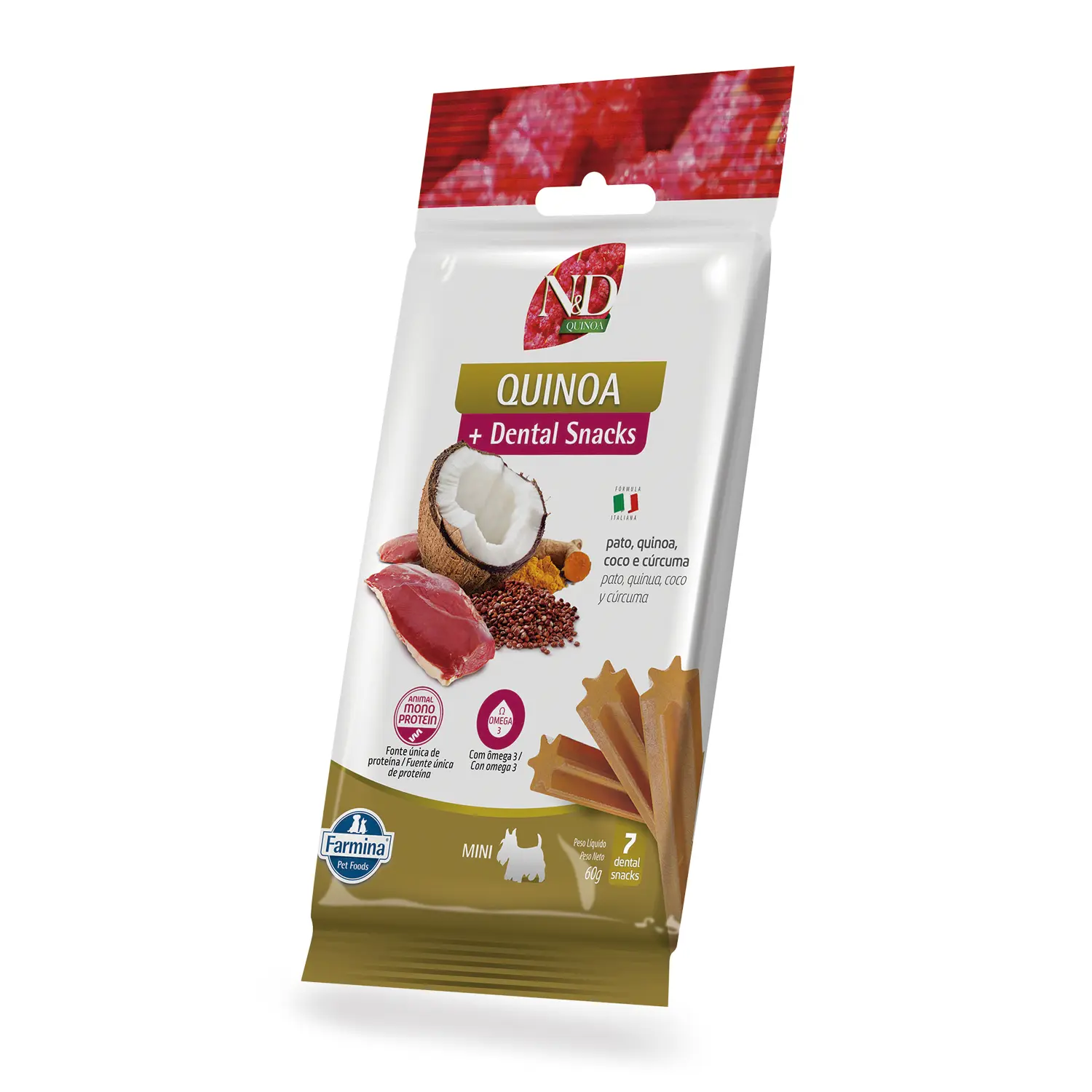 Petisco Dental N&D Quinoa Cães Mini e Pequenos Pato, Quinoa, Coco e Cúrcuma